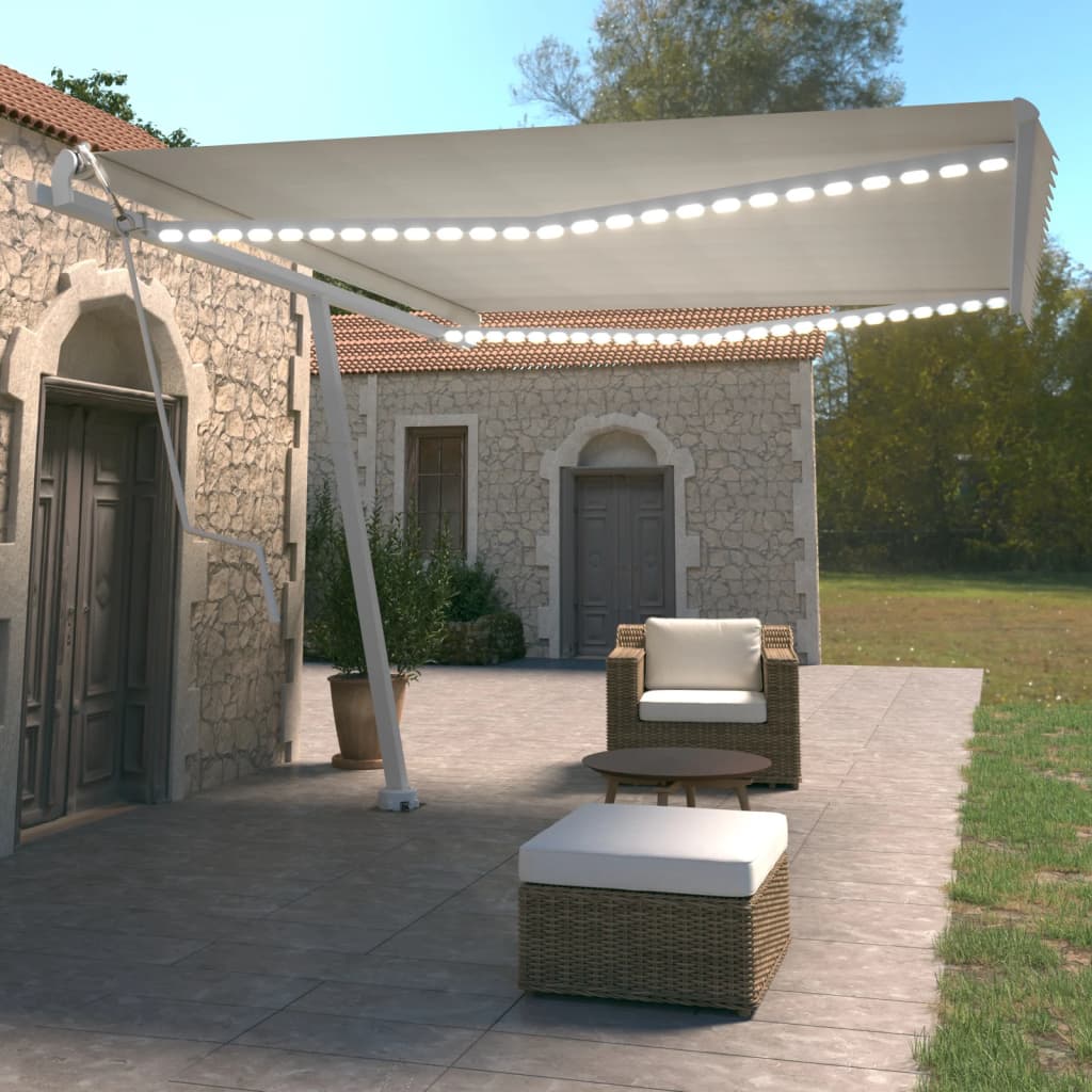 VidaXL Luifel automatisch met LED en windsensor 450x350 cm crèmekleur