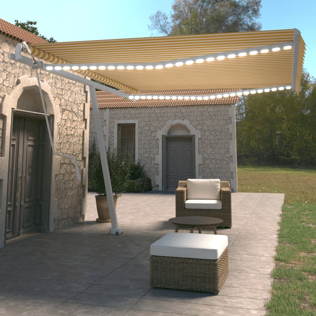 Vidaxl Luifel automatico con LED e sensore del vento 450x350 cm bianco giallo