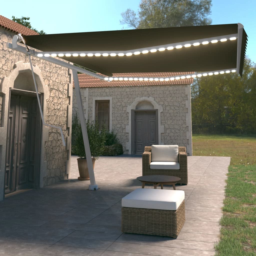 Vidaxl Luifel automatico con LED e sensore del vento 450x350 cm Antracite