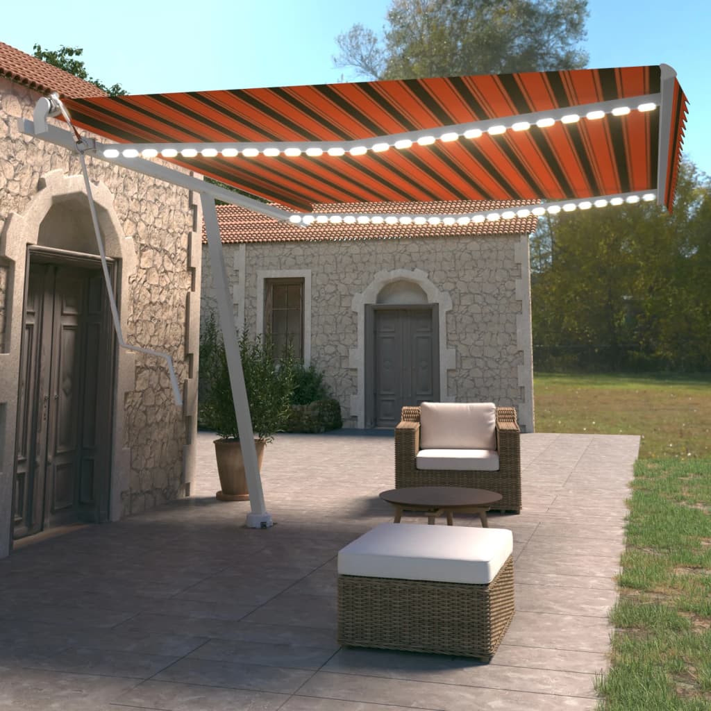 Vidaxl Luifel automático con sensor de viento LED 450x350 cm de color naranja