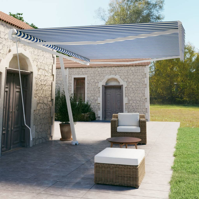 Vidaxl Luifel distaccato manualmente estende 500x350 cm blu e bianco