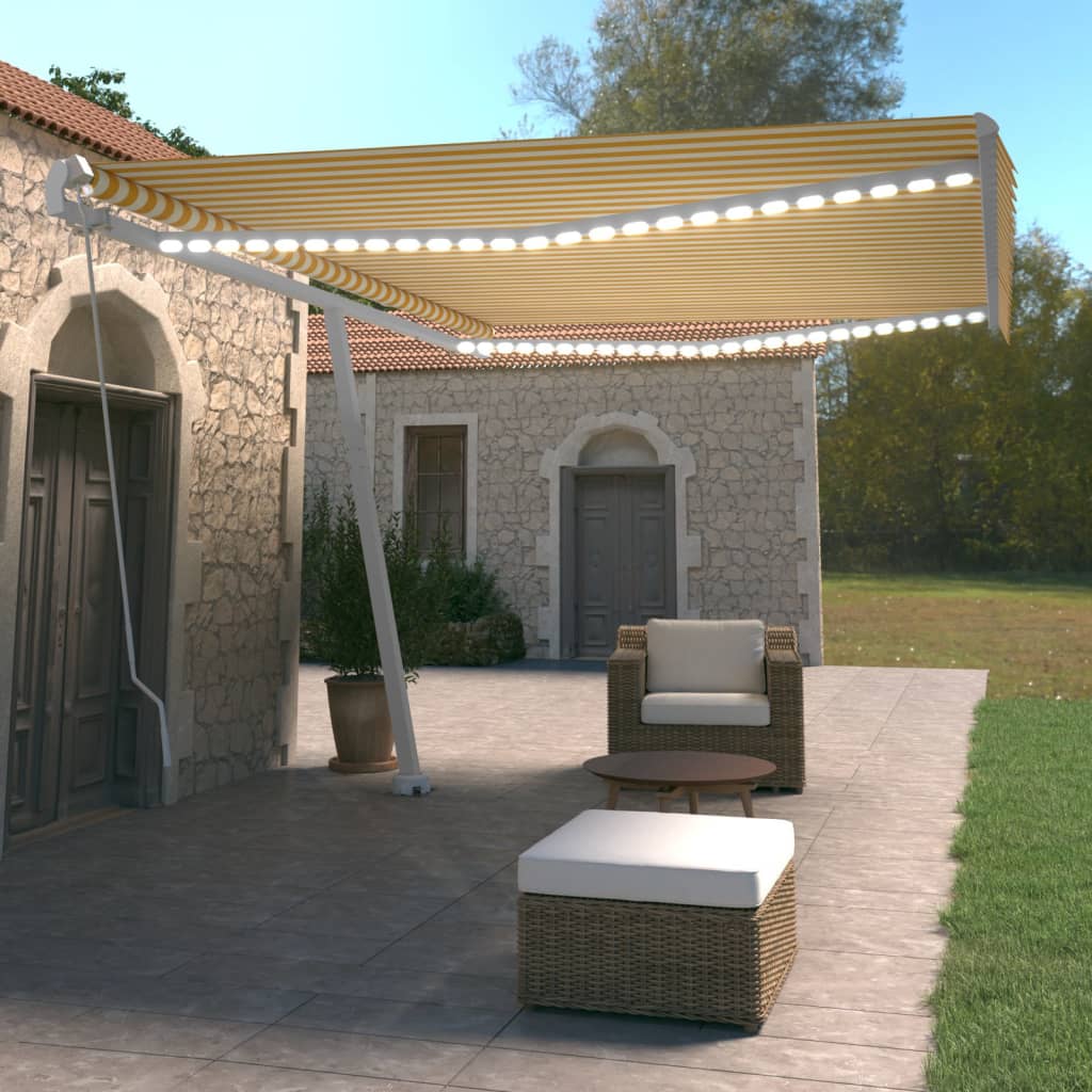 Vidaxl Luifel se puede extender manualmente con LED 500x350 cm amarillo y blanco