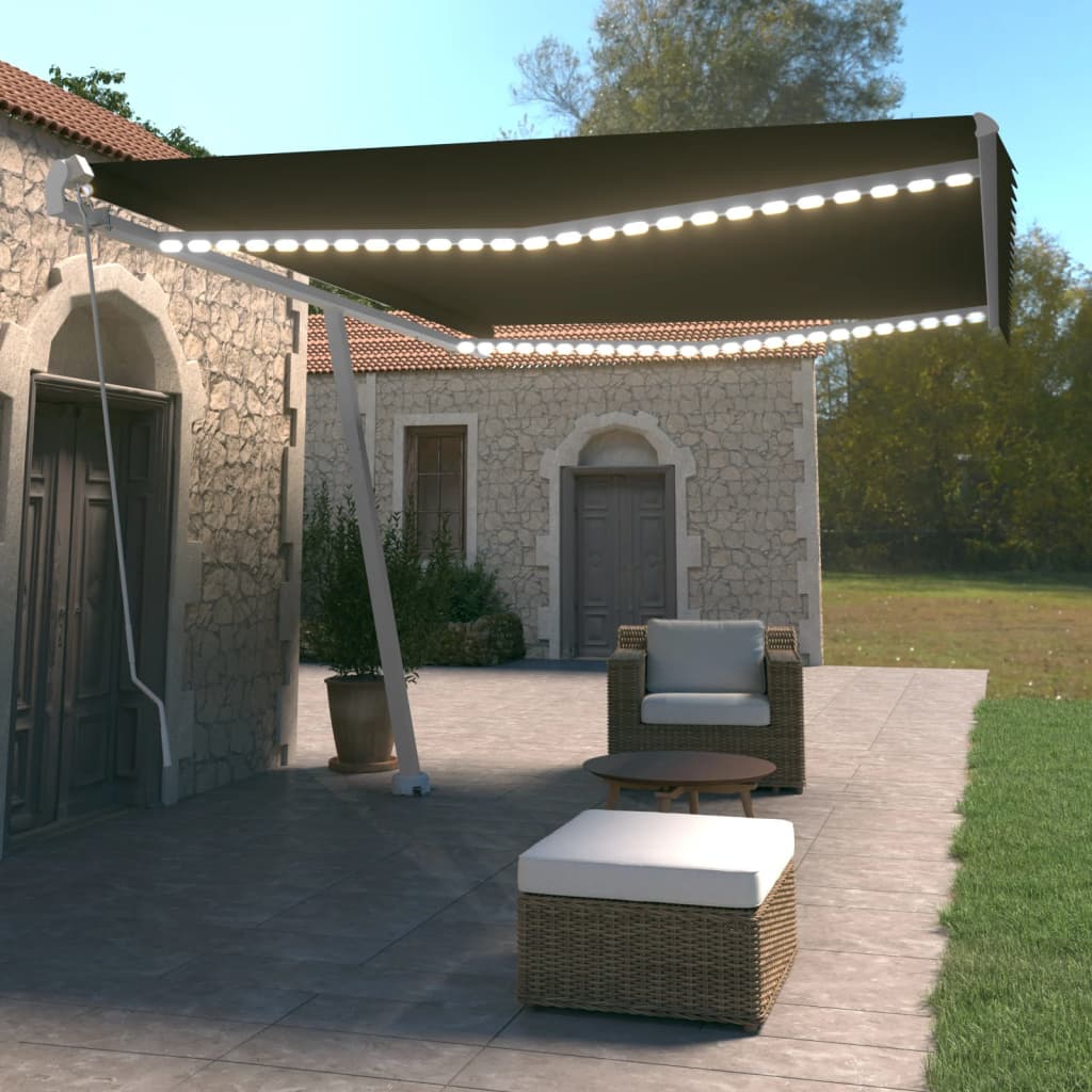 Vidaxl Luifel se puede extender manualmente con color antracita LED 500x350 cm