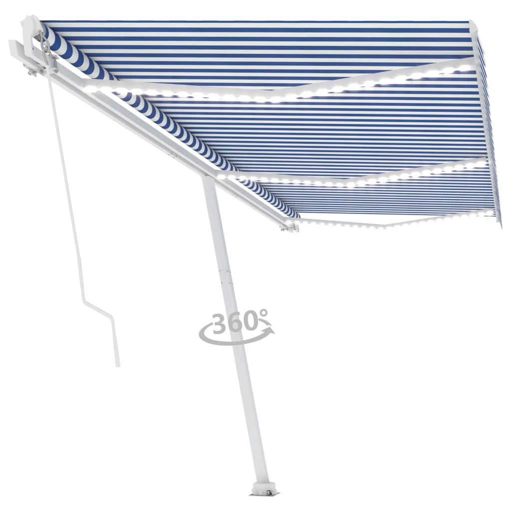 Vidaxl Luifel se puede extender manualmente con LED 600x350 cm azul y blanco