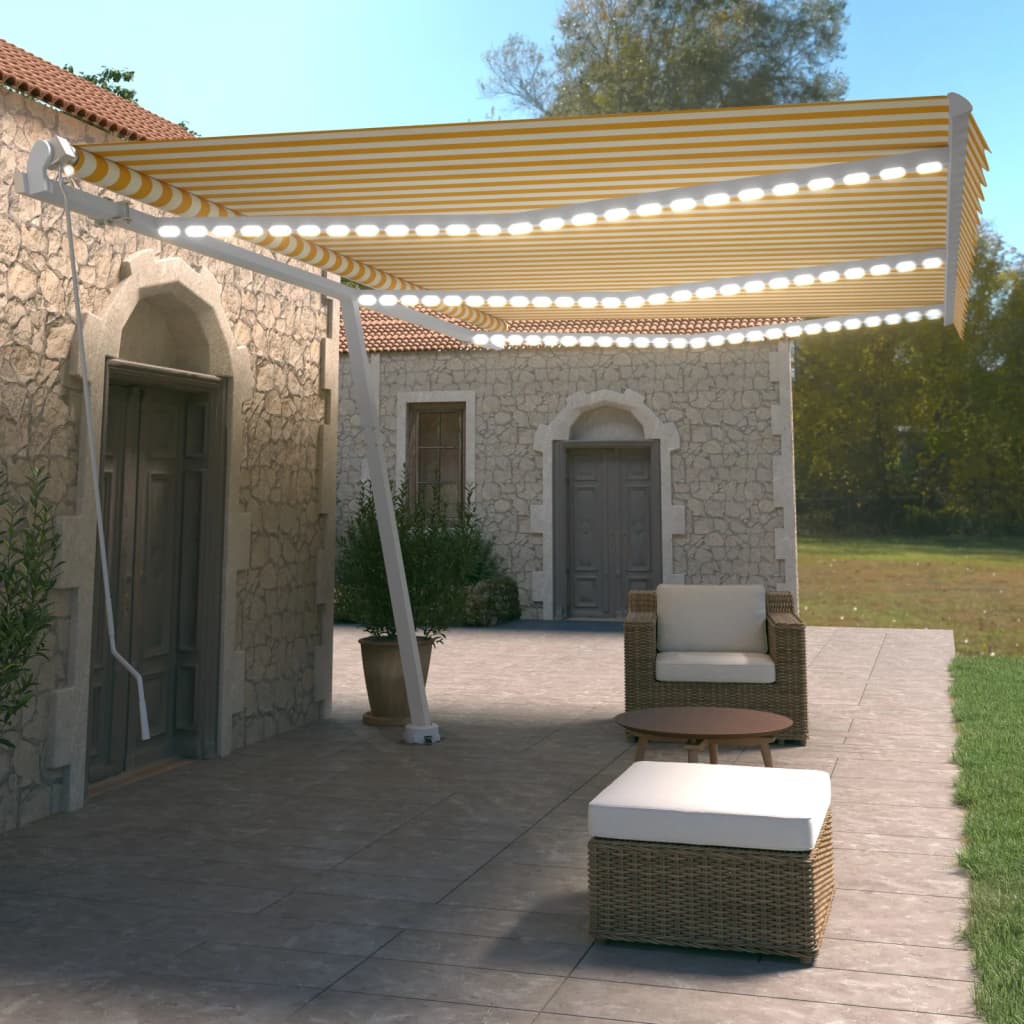 Vidaxl Luifel se puede extender manualmente con LED 600x350 cm amarillo y blanco