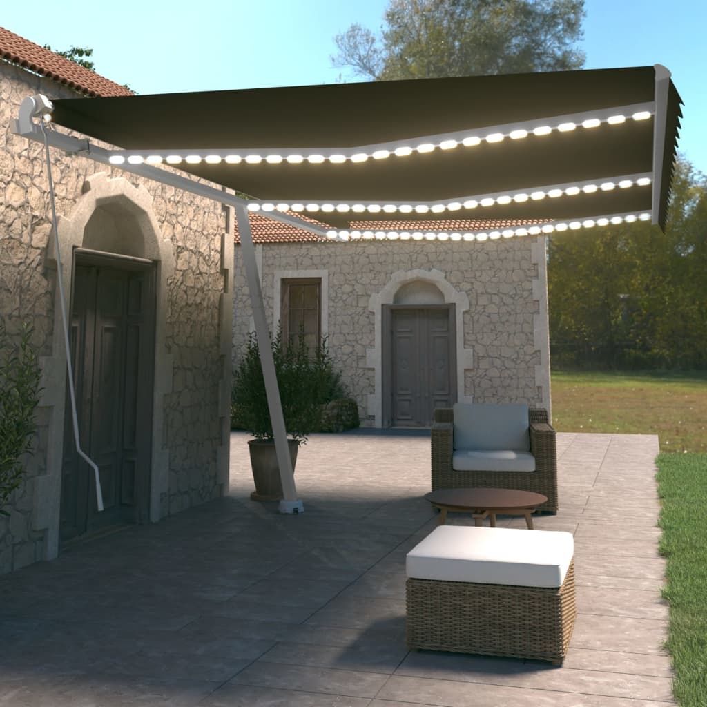 Vidaxl Luifel estendibile manualmente con il colore antracite LED 600x350 cm