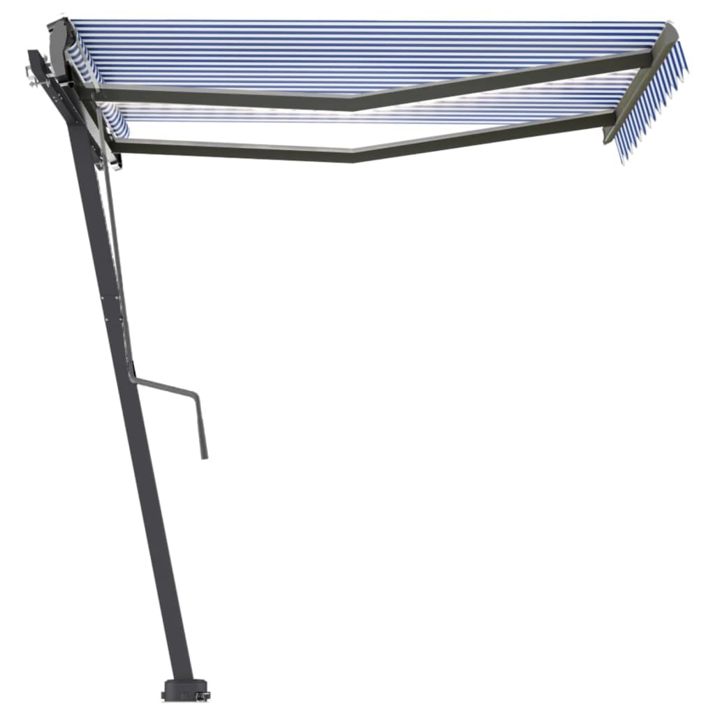 Vidaxl Luifel estendibile manualmente con LED 300x250 cm blu e bianco