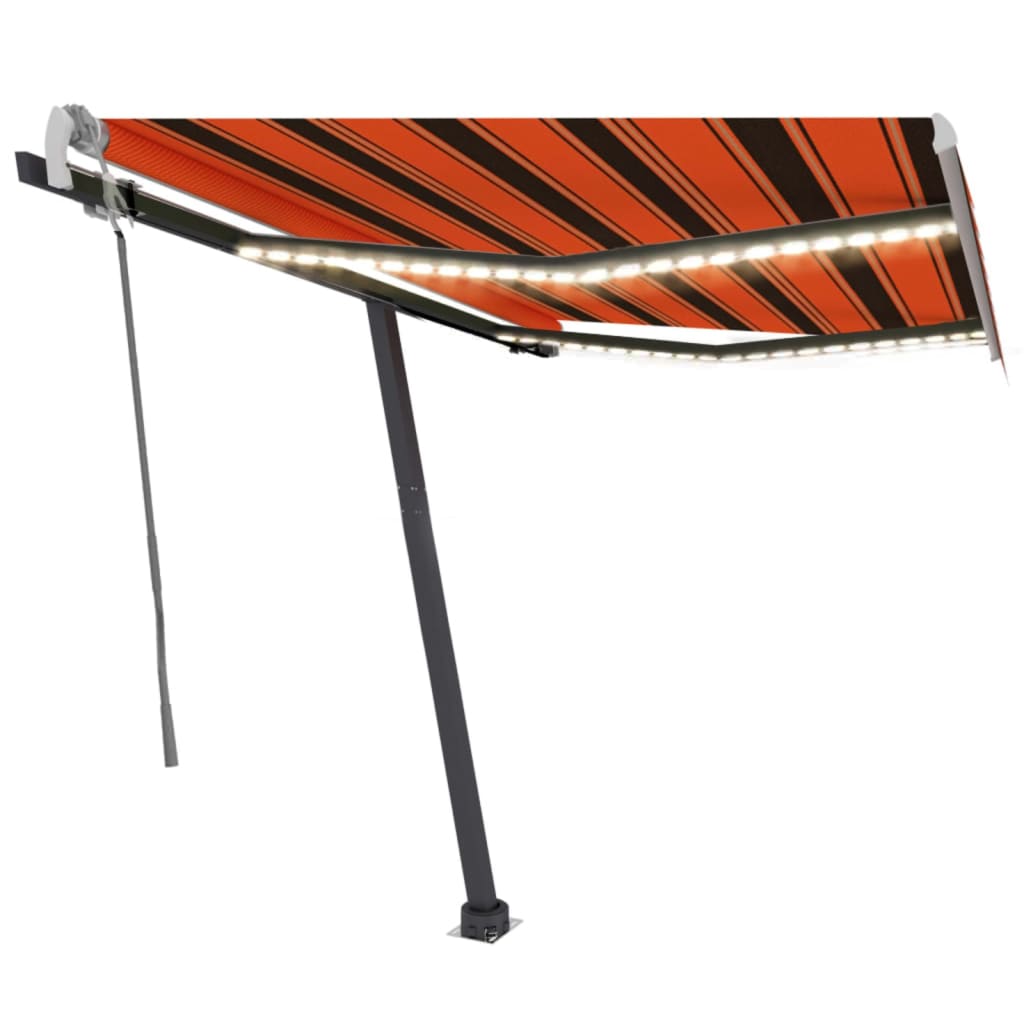 Vidaxl Luifel estendibile manualmente con arancione da 300x250 cm a LED e marrone