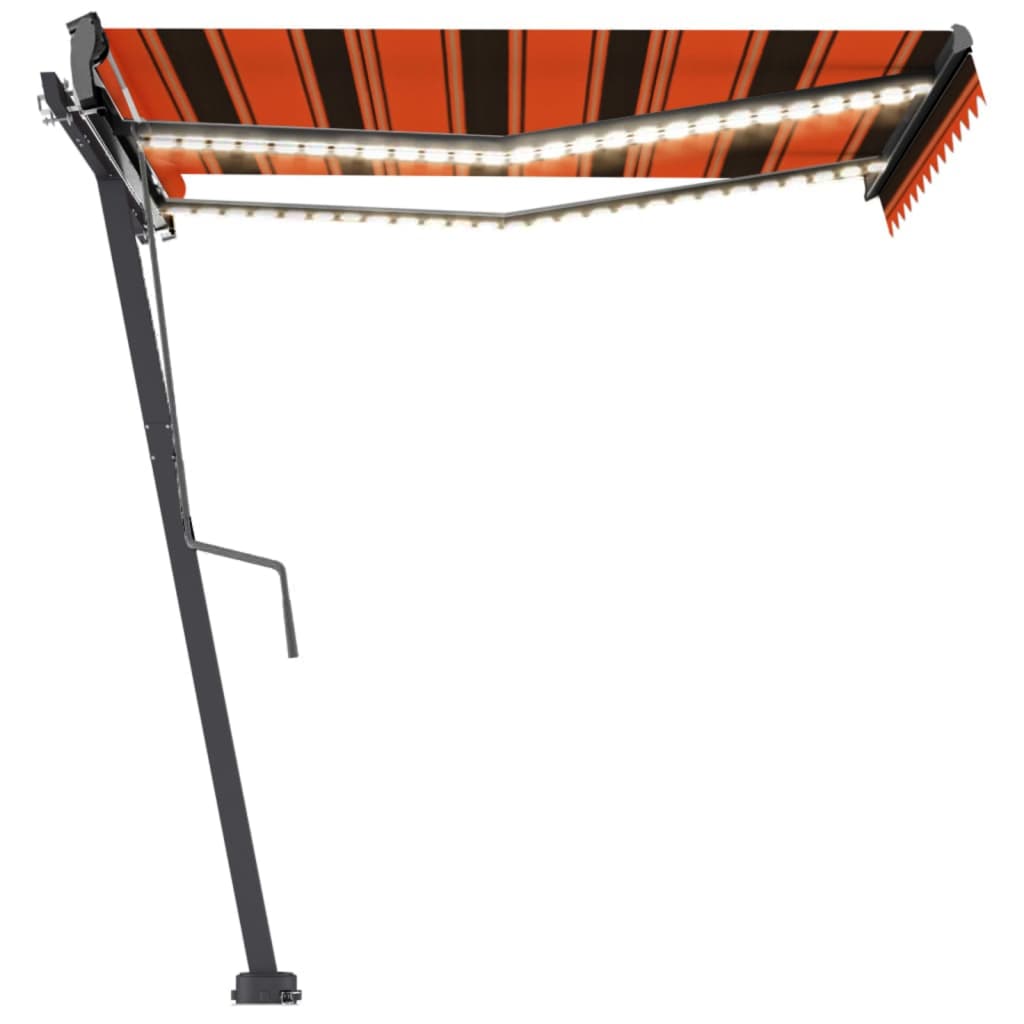 Vidaxl Luifel estendibile manualmente con arancione da 300x250 cm a LED e marrone