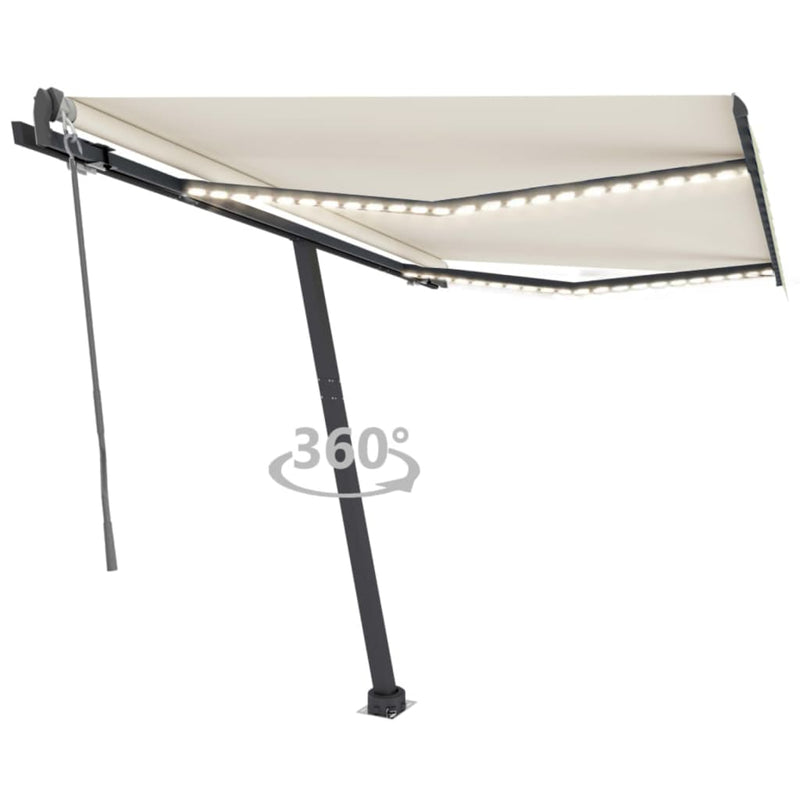 VidaXL Luifel automatisch met LED en windsensor 300x250 cm crèmekleur