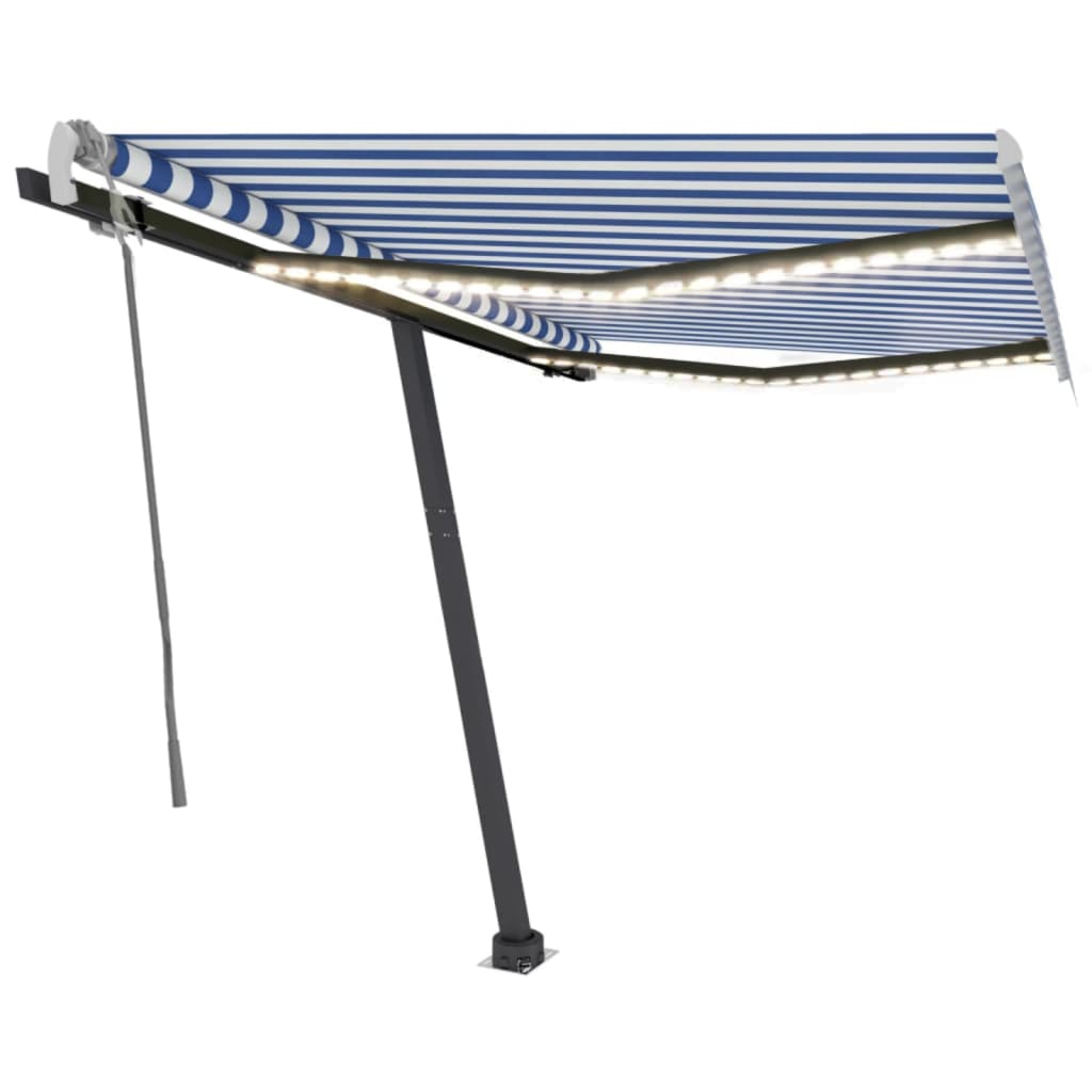 Vidaxl Luifel estendibile manualmente con LED 350x250 cm blu e bianco