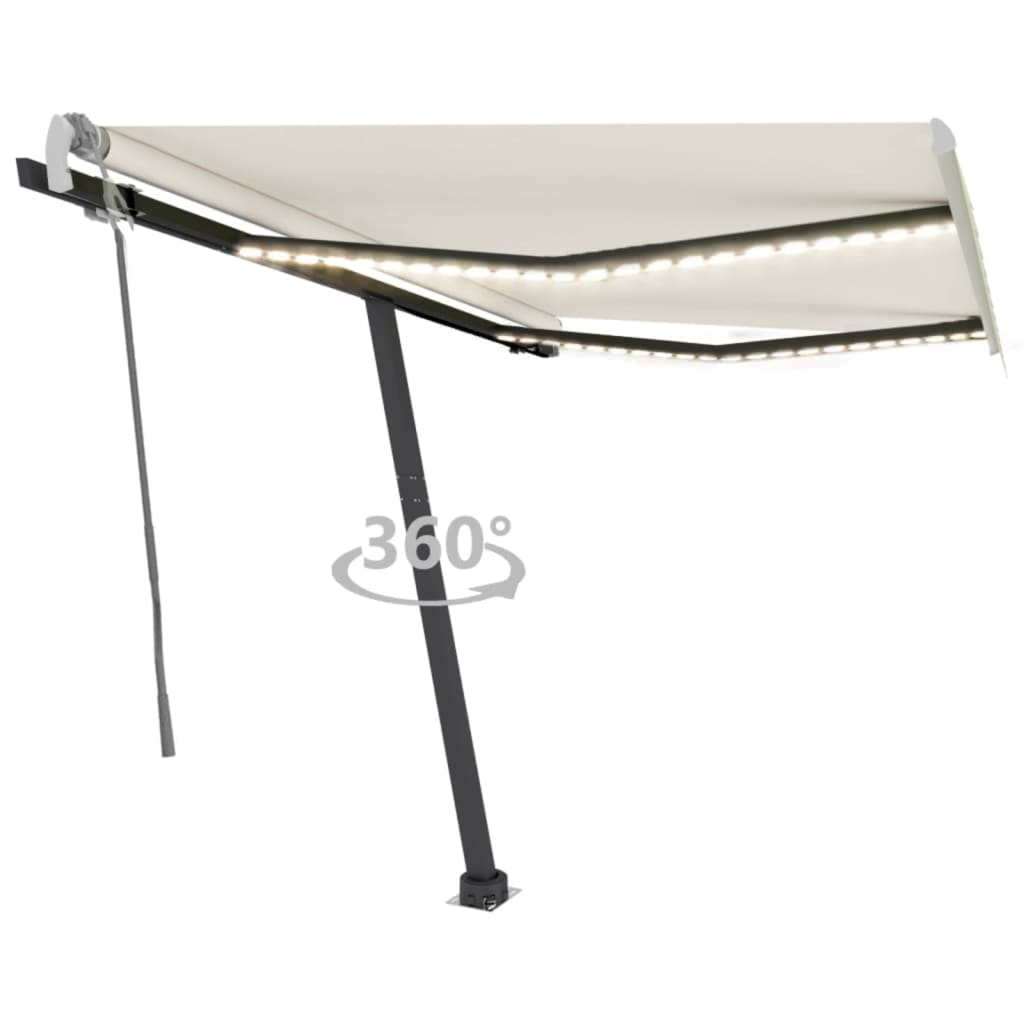Vidaxl Luifel se puede extender manualmente con LED 350x250 CM Cream -Colored
