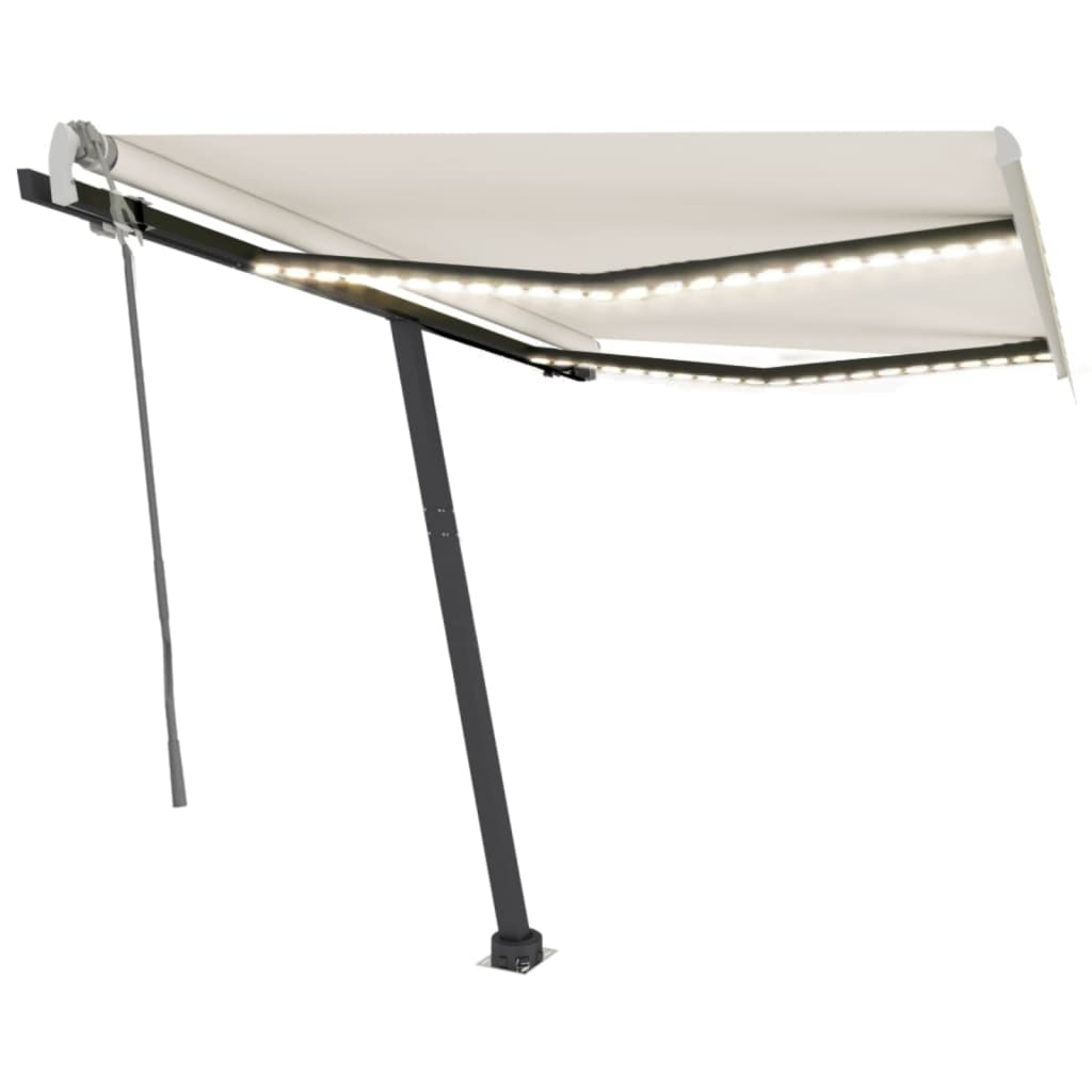Vidaxl Luifel se puede extender manualmente con LED 350x250 CM Cream -Colored