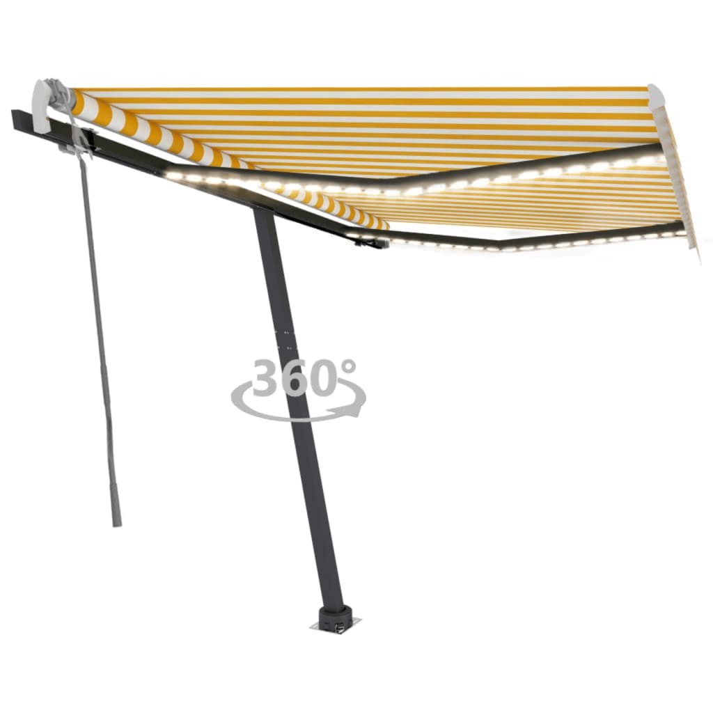 Vidaxl Luifel se puede extender manualmente con LED 350x250 cm amarillo y blanco