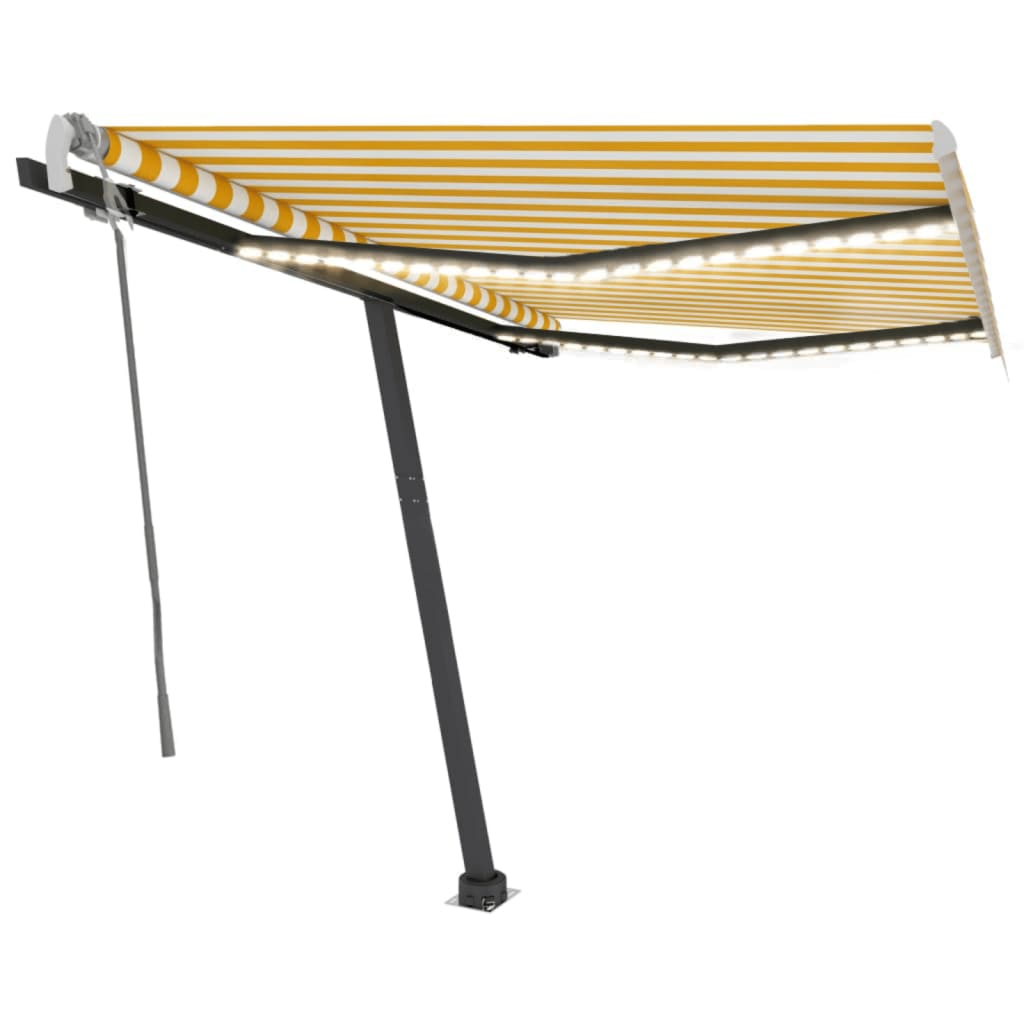 Vidaxl Luifel se puede extender manualmente con LED 350x250 cm amarillo y blanco