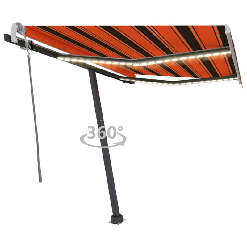 Vidaxl Luifel estendibile manualmente con arancione da 350x250 cm a LED e marrone