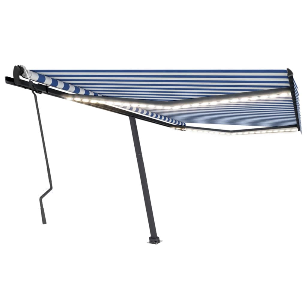 Vidaxl Luifel estendibile manualmente con LED 400x300 cm blu e bianco