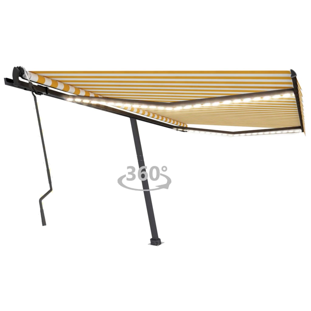 Vidaxl Luifel estendibile manualmente con LED 400x300 cm giallo e bianco