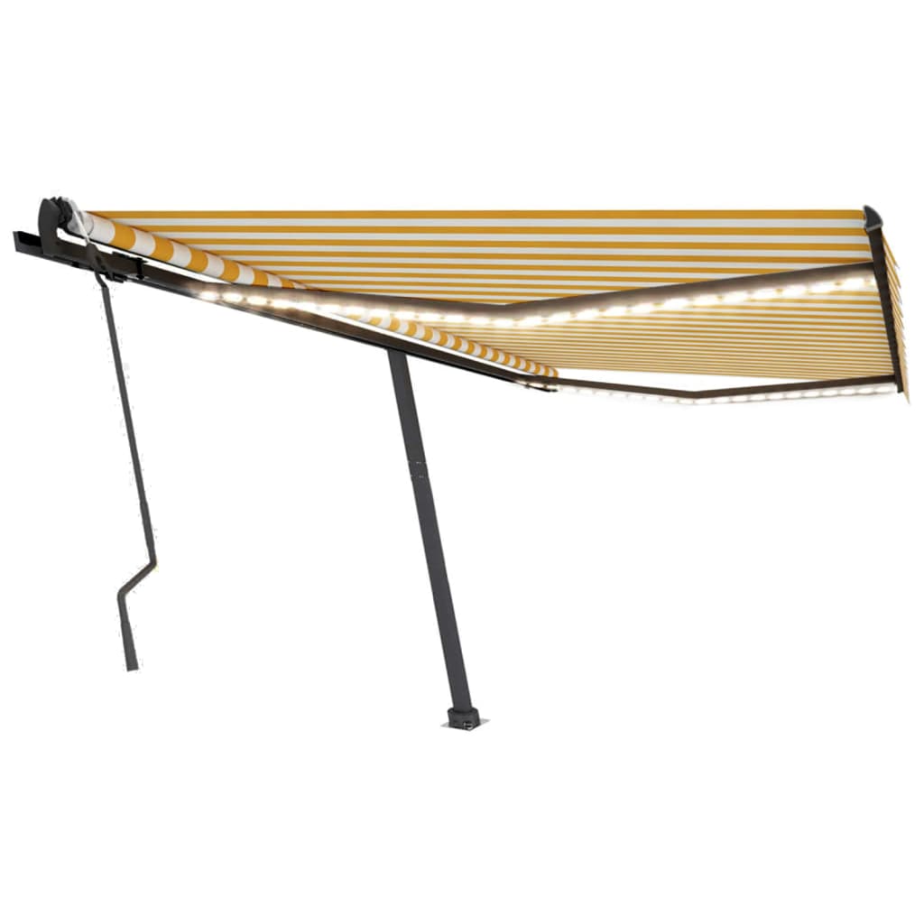 Vidaxl Luifel estendibile manualmente con LED 400x300 cm giallo e bianco