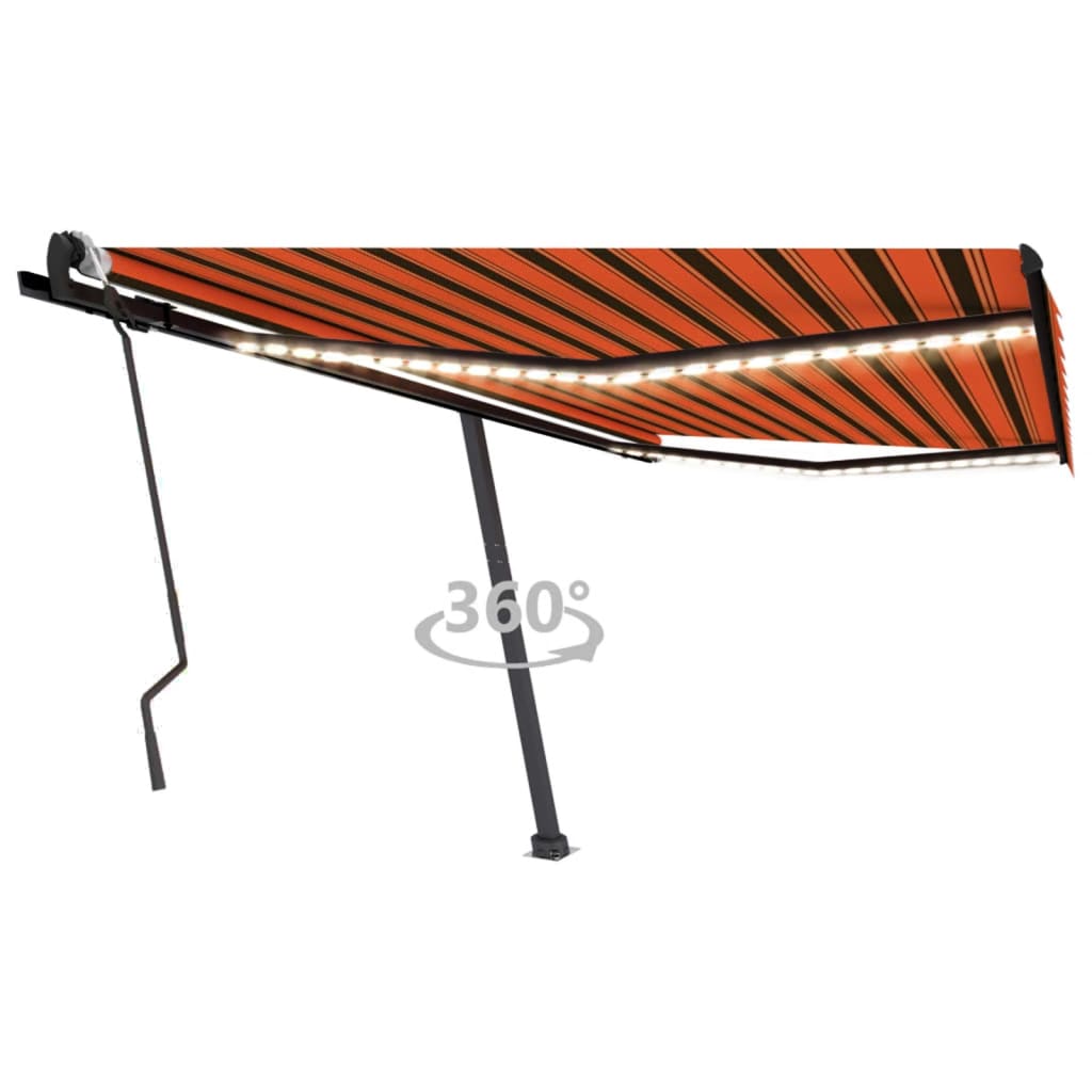 Vidaxl Luifel se puede extender manualmente con LED 400x300 cm de naranja y marrón