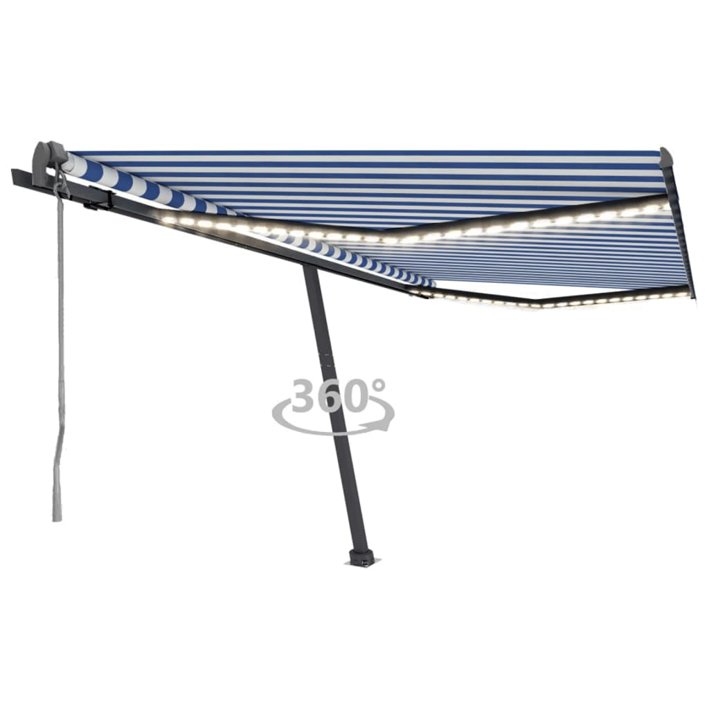 Vidaxl Luifel automático con sensor LED y viento 400x300cm azul y blanco