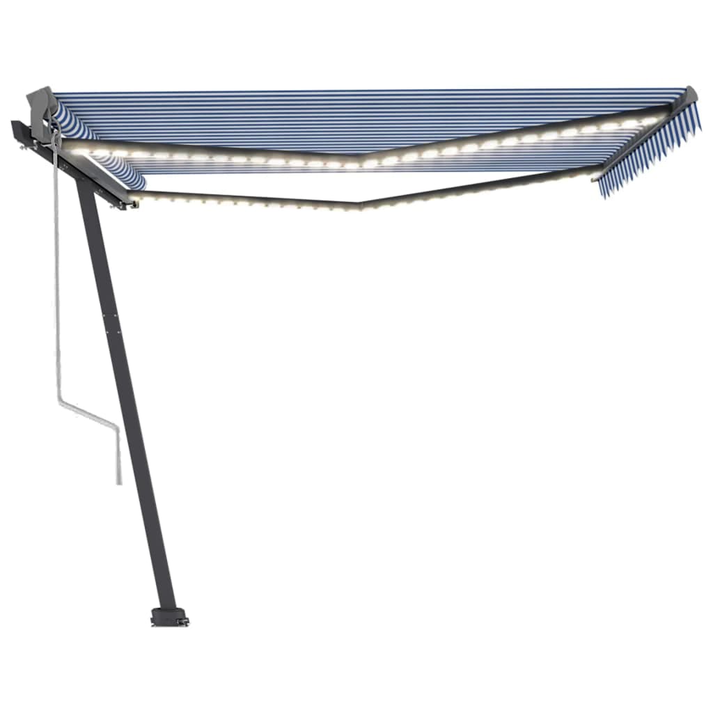 Vidaxl Luifel automático con sensor LED y viento 400x300cm azul y blanco
