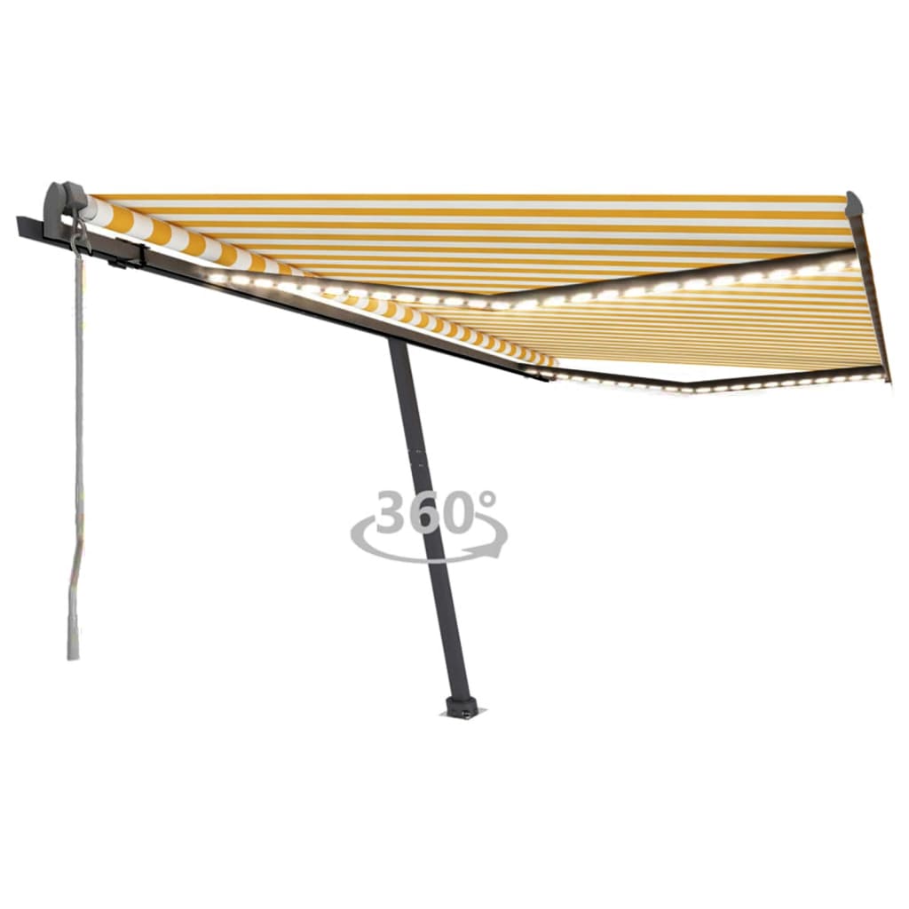VidaXL Luifel automatisch met LED en windsensor 400x300 cm geel en wit