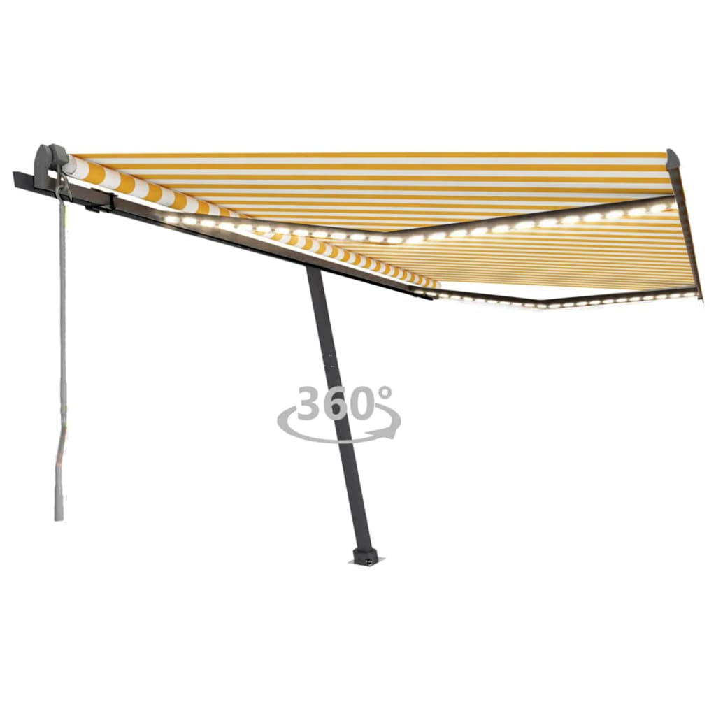 Vidaxl Luifel automático con sensor de LED y viento 450x300 cm amarillo y blanco