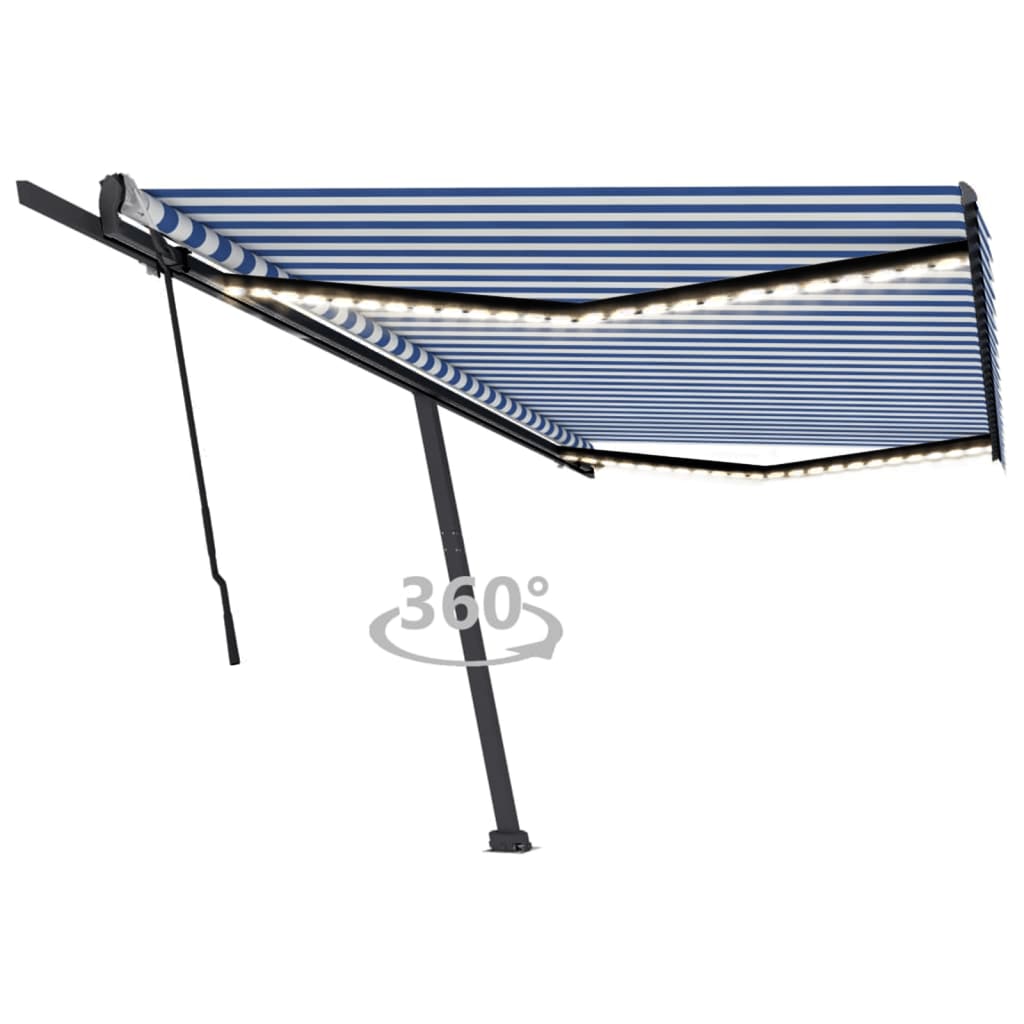 Vidaxl Luifel estendibile manualmente con LED 500x300 cm blu e bianco