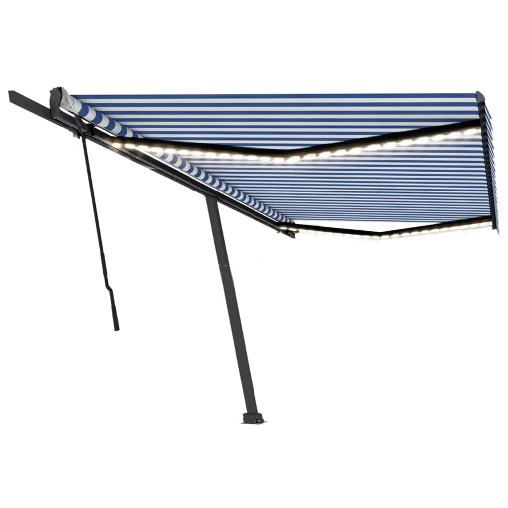 Vidaxl Luifel estendibile manualmente con LED 500x300 cm blu e bianco