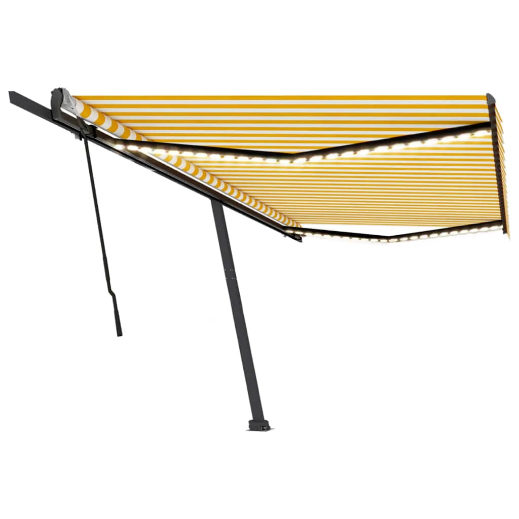 VidaXL Luifel handmatig uittrekbaar met LED 500x300 cm geel en wit