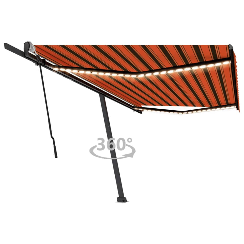 Vidaxl Luifel estendibile manualmente con arancione 500x300 cm a LED e marrone
