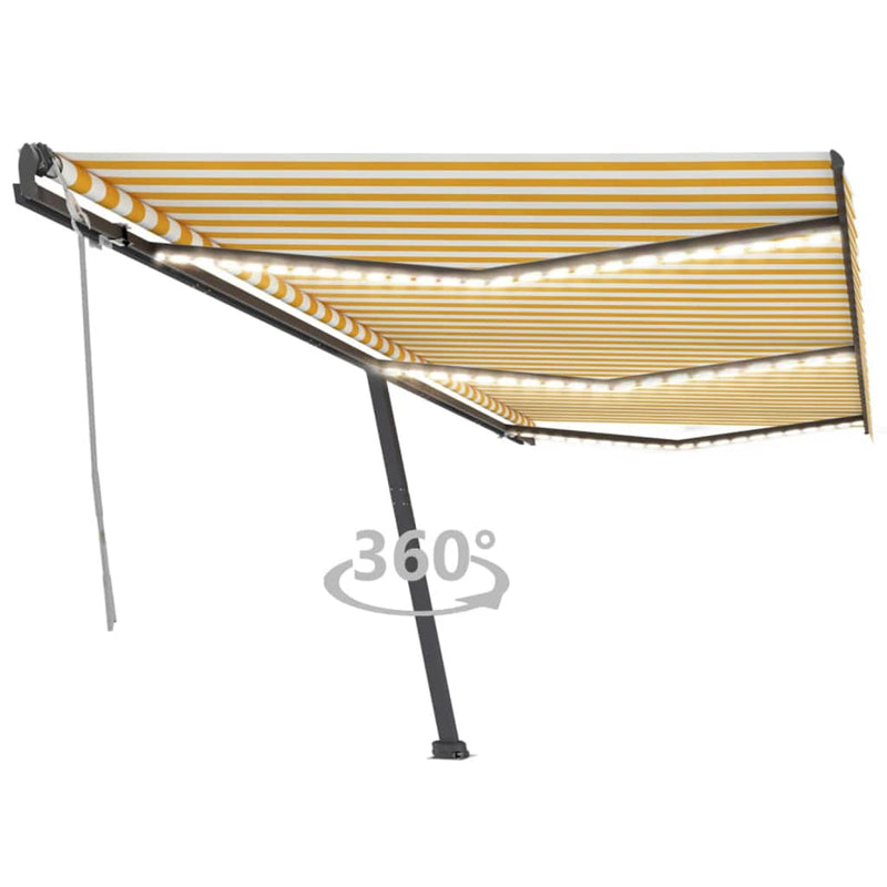 Vidaxl Luifel estendibile manualmente con LED 600x300 cm giallo e bianco