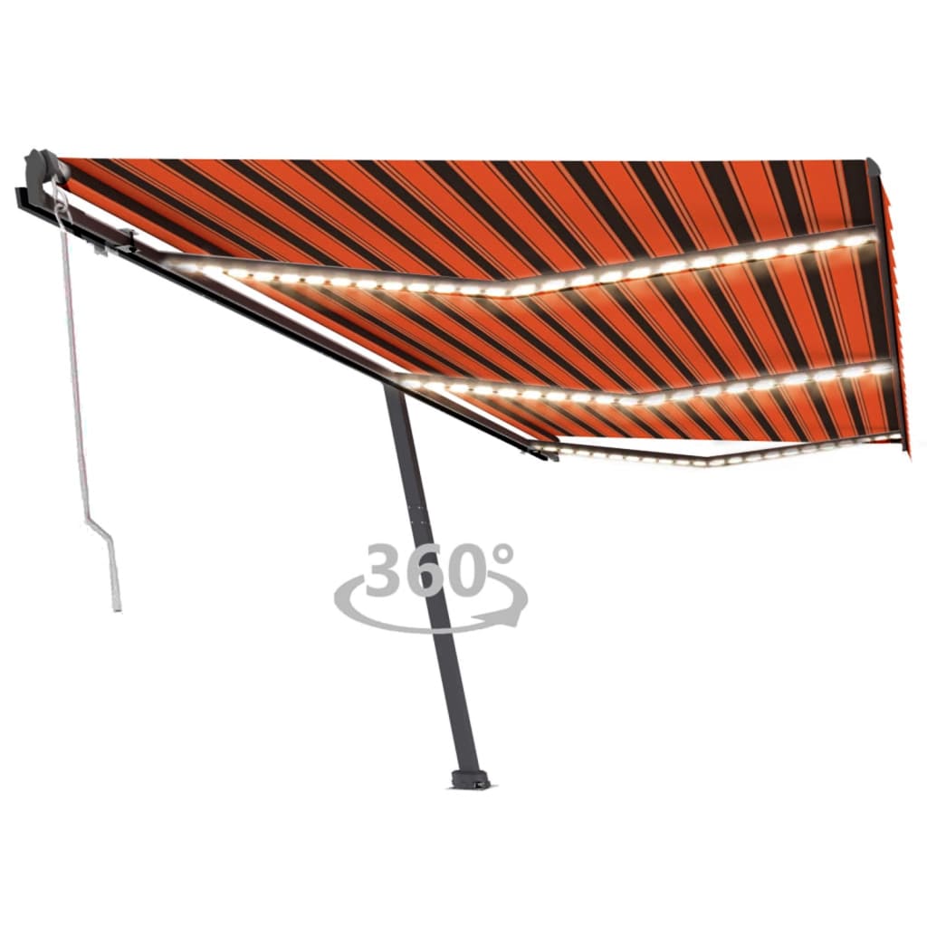 Vidaxl Luifel automático con sensor de viento LED 600x300 cm de color naranja