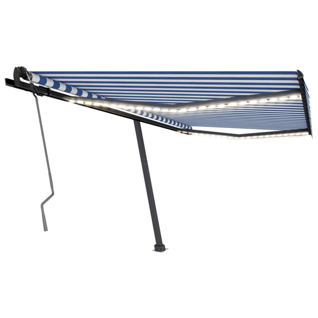 Vidaxl Luifel estendibile manualmente con LED 400x350 cm blu e bianco