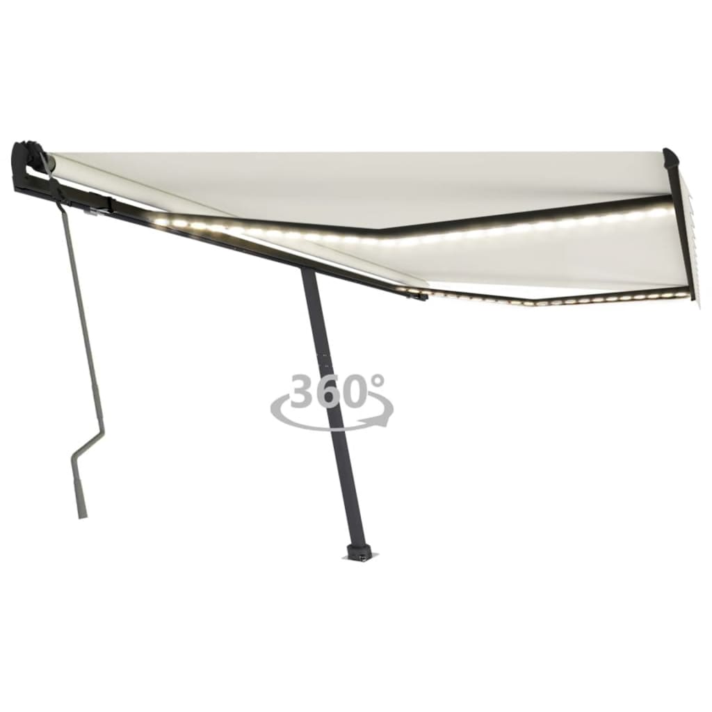 Vidaxl Luifel se puede extender manualmente con LED 400x350 CM Cream -Colored
