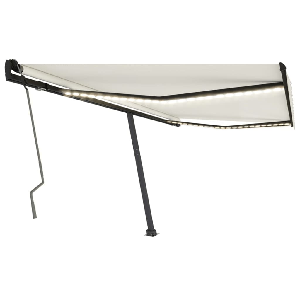 Vidaxl Luifel se puede extender manualmente con LED 400x350 CM Cream -Colored