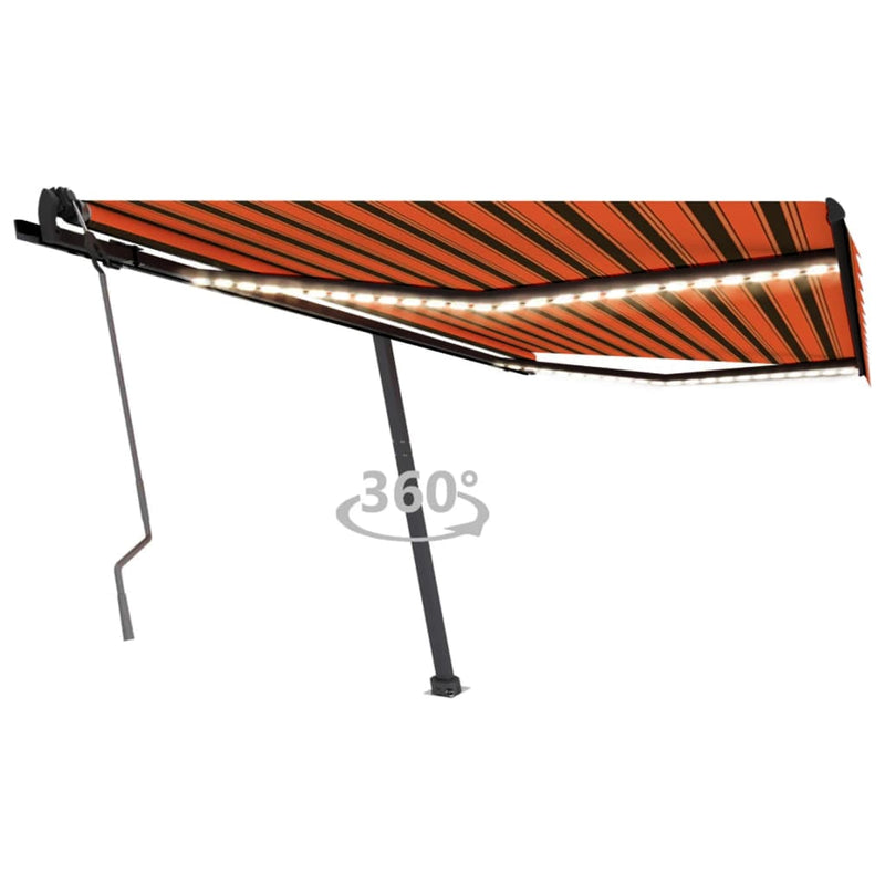 Vidaxl Luifel estendibile manualmente con arancione 400x350 cm a LED e marrone