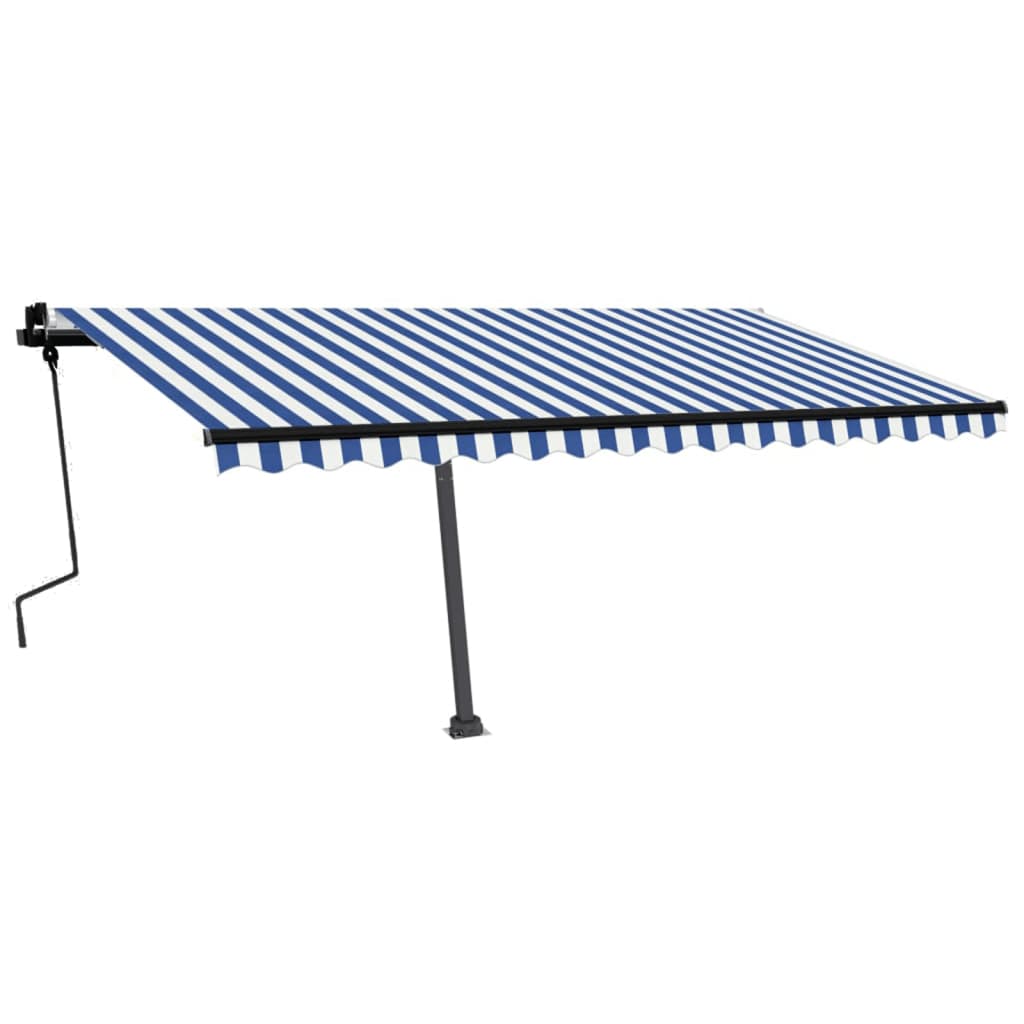 Vidaxl Luifel se puede extender manualmente con LED 450x350 cm azul y blanco
