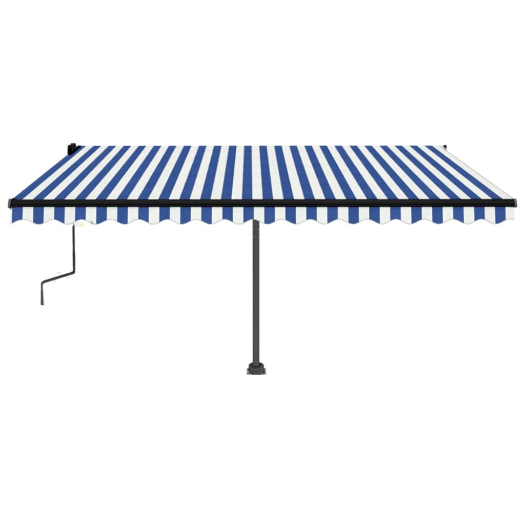 Vidaxl Luifel se puede extender manualmente con LED 450x350 cm azul y blanco