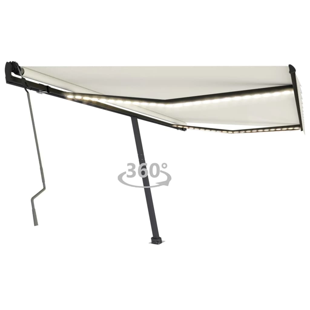 Vidaxl Luifel se puede extender manualmente con LED 450x350 CM Cream -Colored