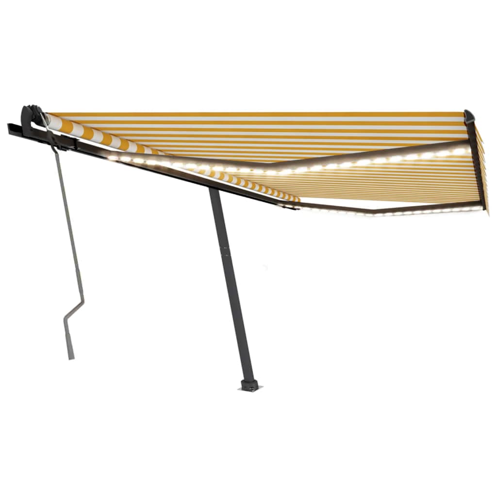 Vidaxl Luifel estendibile manualmente con LED 450x350 cm giallo e bianco