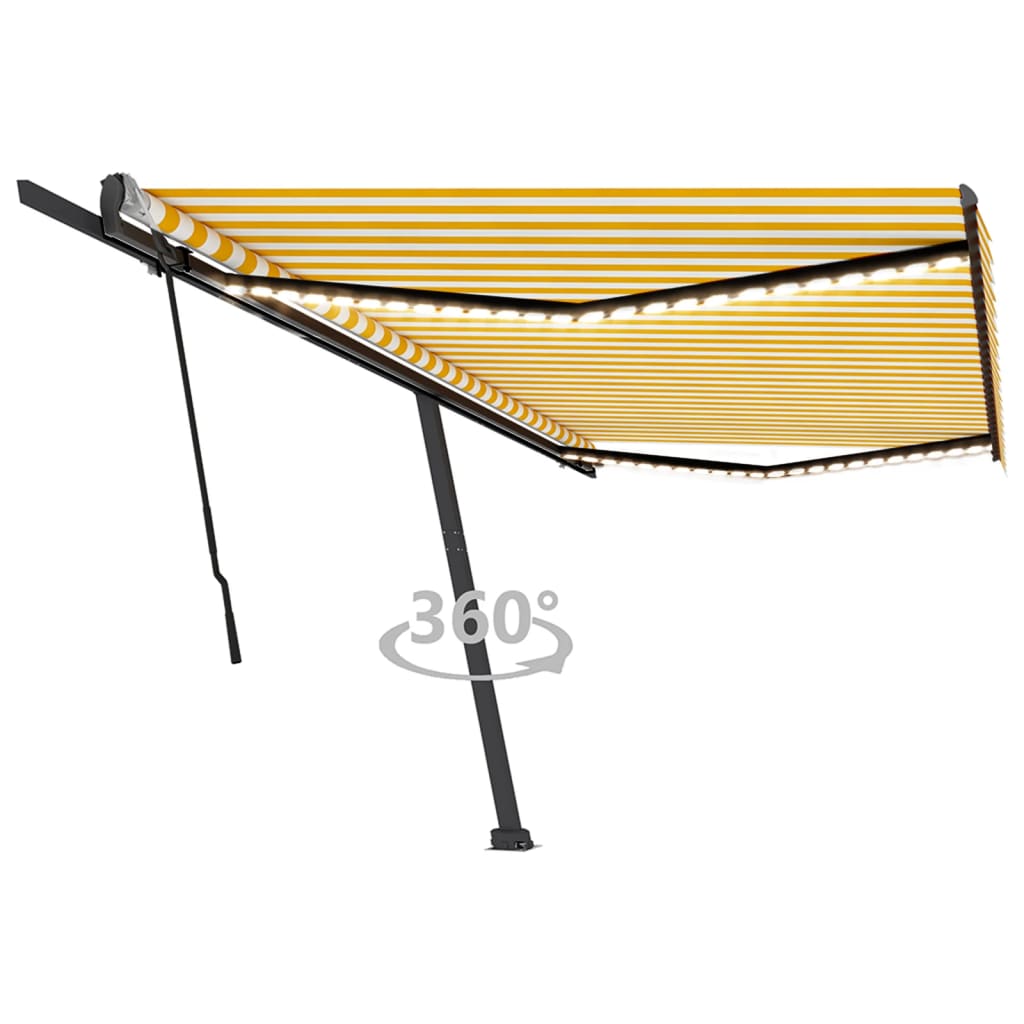 Vidaxl Luifel estendibile manualmente con LED 500x350 cm giallo e bianco
