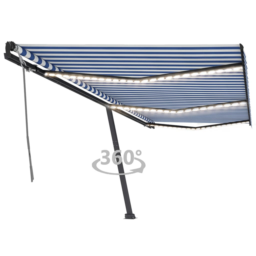 VidaXL Luifel handmatig uittrekbaar met LED 600x350 cm blauw en wit