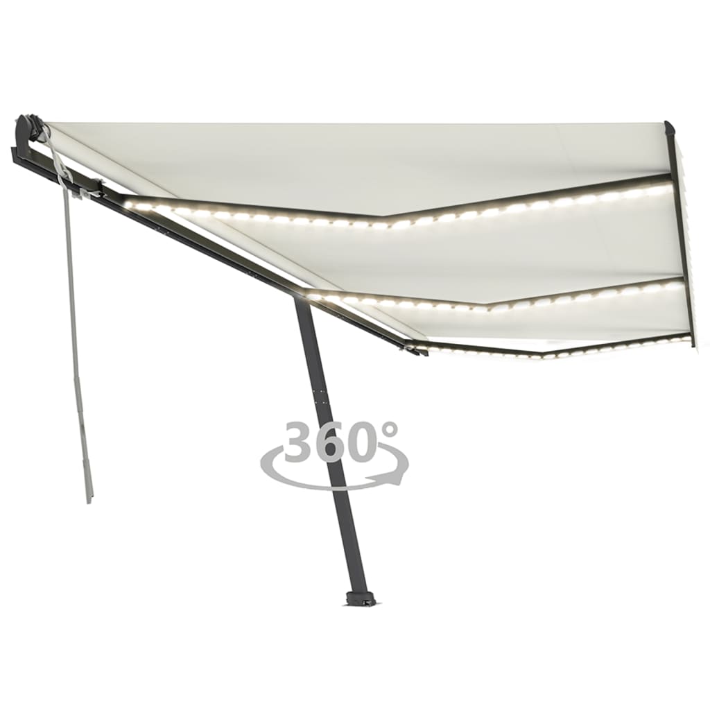VidaXL Luifel handmatig uittrekbaar met LED 600x350 cm crèmekleurig
