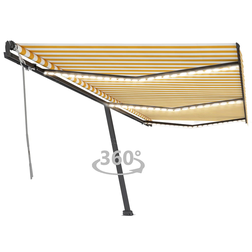 Vidaxl Luifel estendibile manualmente con LED 600x350 cm giallo e bianco