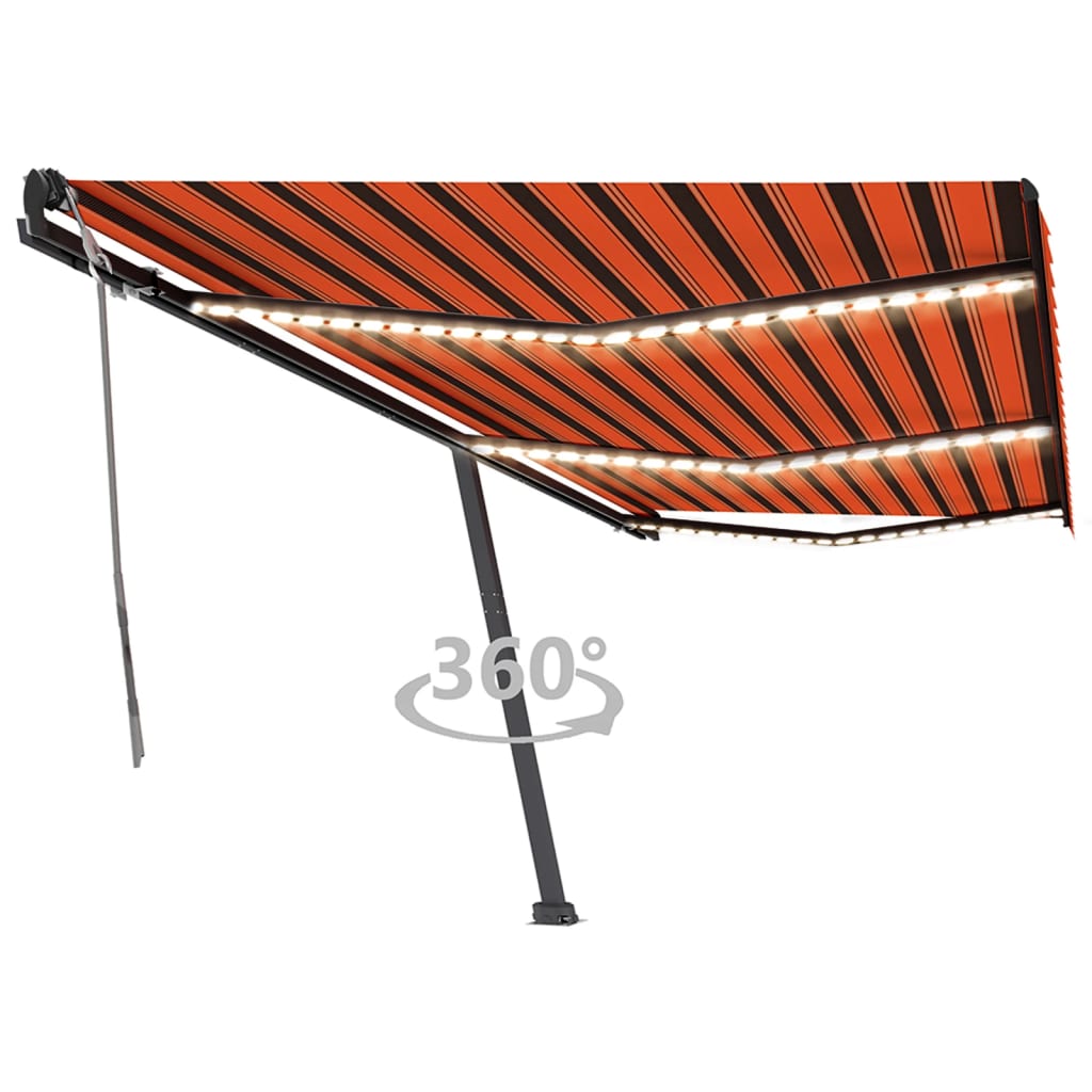 Vidaxl Luifel estendibile manualmente con arancione LED 600x350 cm e marrone