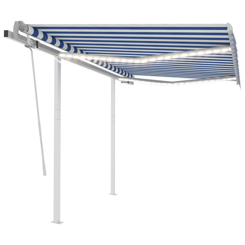Vidaxl Luifel estendibile manualmente con LED 3x2,5 m blu e bianco