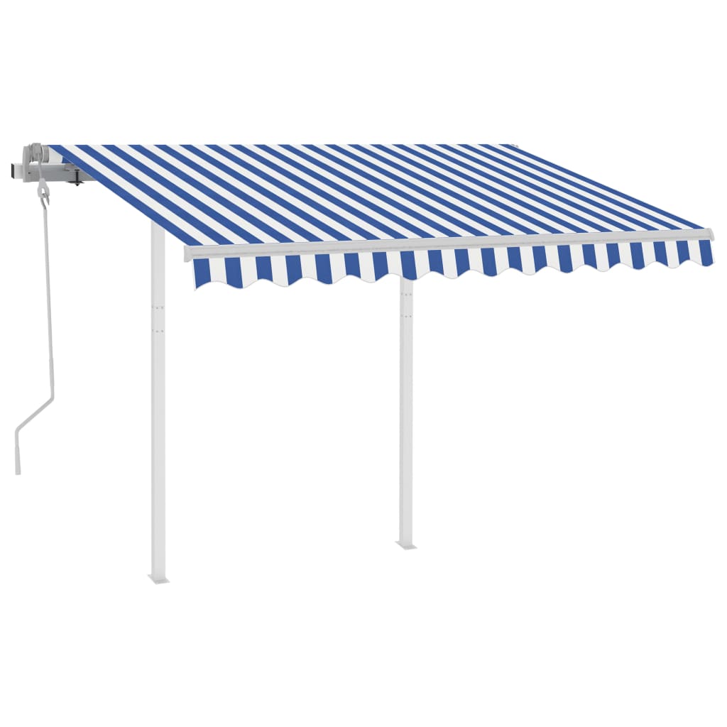 Vidaxl Luifel estendibile manualmente con post 3,5x2,5 m blu e bianco
