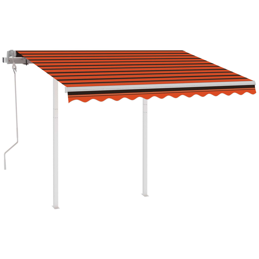 Vidaxl Luifel estendibile manualmente con pali 3,5x2,5 m arancione e marrone